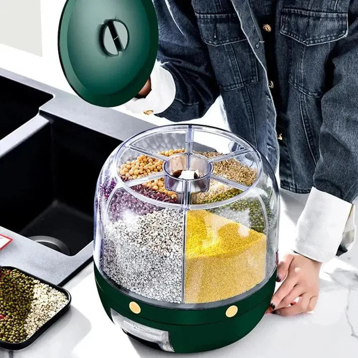 Rotating Grain Dispenser with 6 Compartments